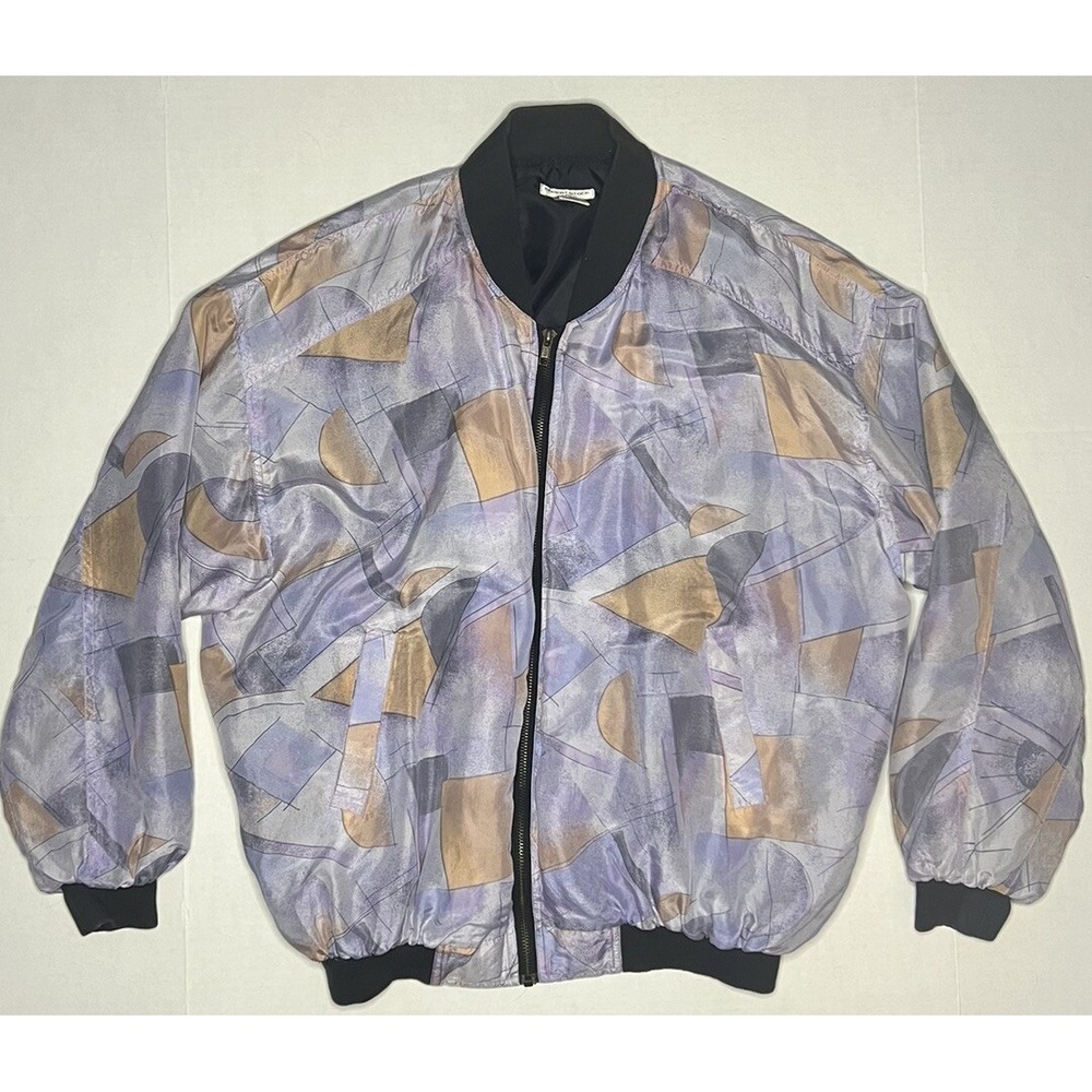 VTG Robert Stock Womens Multi Color‎ 100% Silk Full Zip Jacket Size M